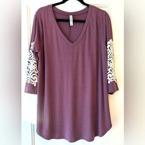 Zenana 3/4 sleeve top with embroidered sleeve detail